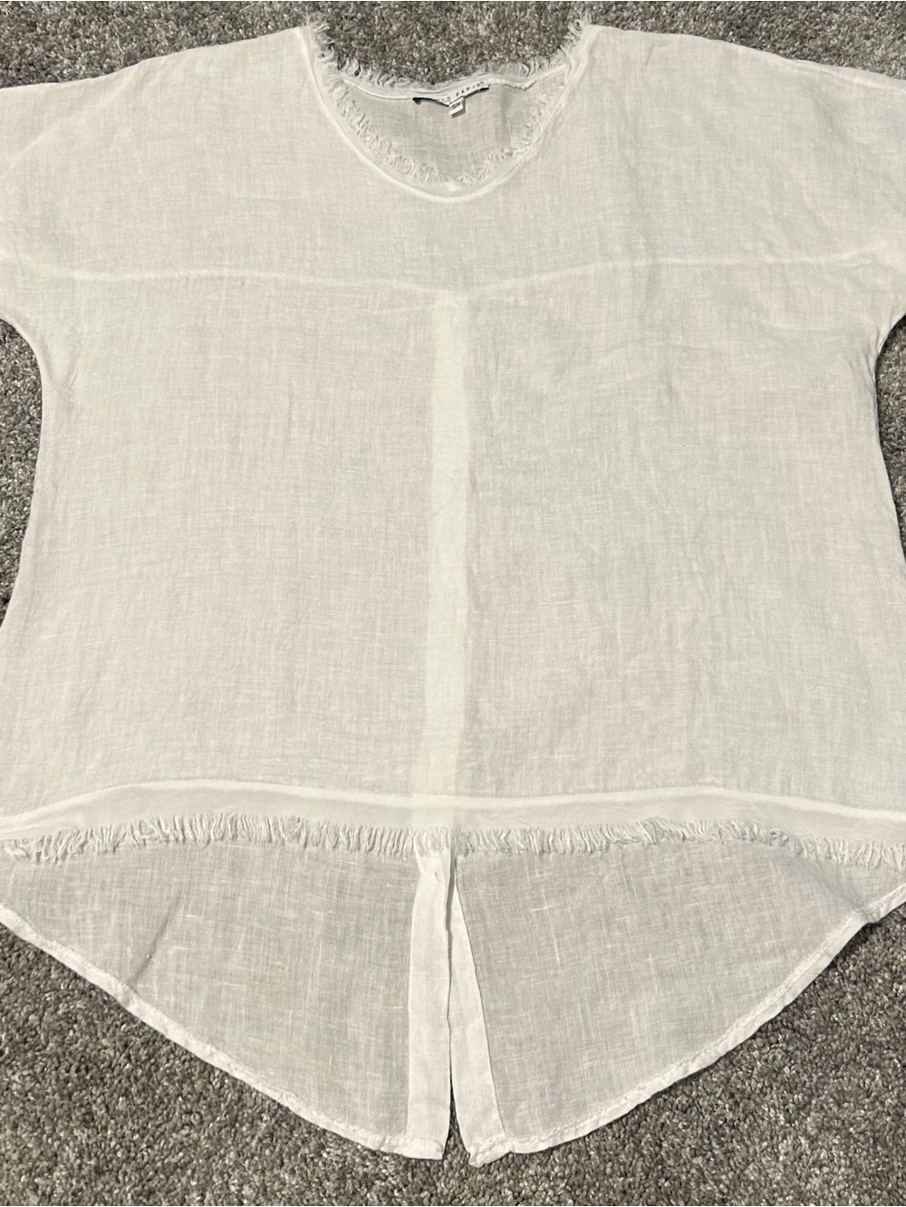 Tempo Paris White Linen Frayed Hem Short-Sleeve Tunic